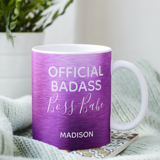 Officiell Badass Chef Babe Metallic Lila Namn Kaffemugg (Skapare uppladdad)