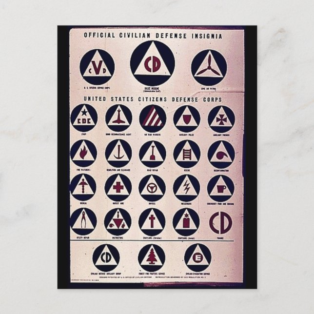 Officiell Civilian Defence Insignia Vykort (Framsida)