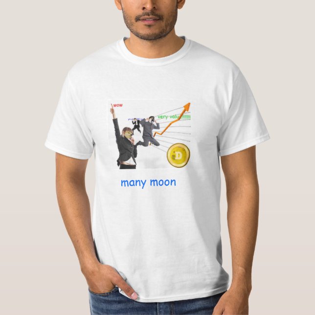 Officiell Dogecoin Dräkt mycket vinst, många moon. Tee Shirt (Framsida)