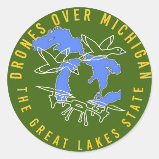 Officiell Drones over Michigan Logotyp Sticker Runt Klistermärke