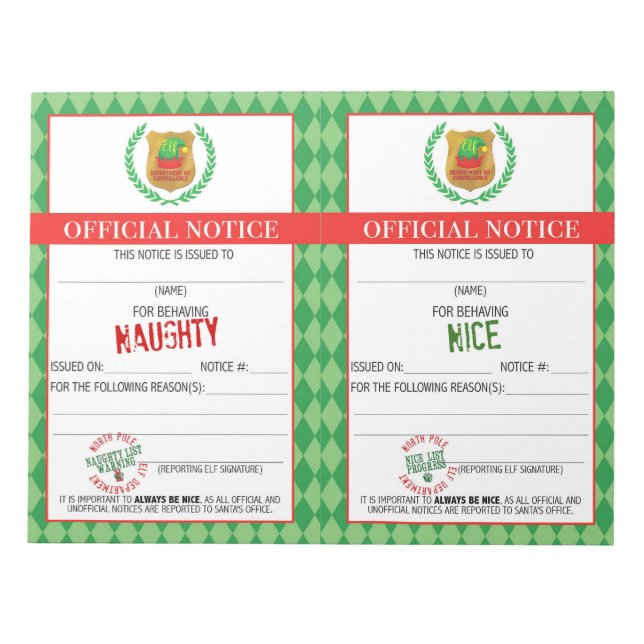 Officiell Elf Naughty and Nice Notice Anteckningsblock (Framsida)
