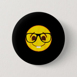 Officiell Emoji nörd Glad Gul Leende Ansikte Knapp