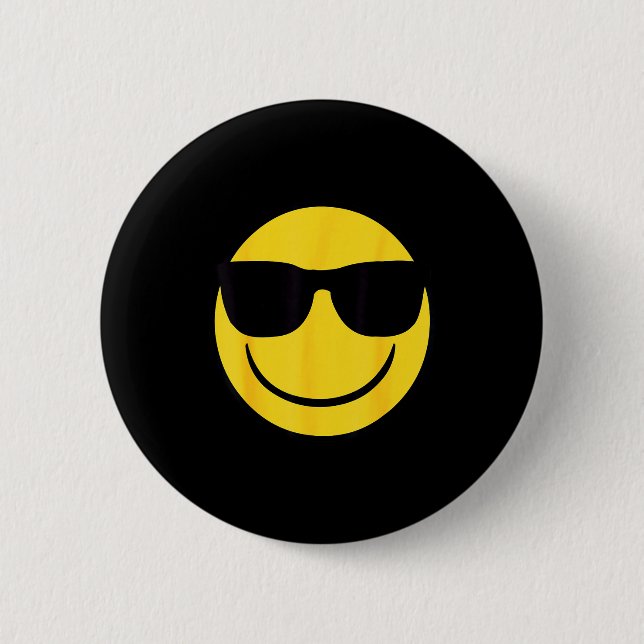 Officiell Emoji Retro Solglasögon Gul Leende Ansik Knapp (Framsida)