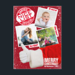 Officiell från jultomten - Nicelista | Foto Helg Vykort<br><div class="desc">Visa upp din bekräftade trevliga status med ett fantastiskt sött julfotokort med tomten själv ge tummen uppe på sin trevliga lista. Med ett stort frimärke av godkännande i toppen lämnat detta roliga vykort med tre foto helgdag inget misstag om vem som gjorde den trevliga listan. Den här har roligt på...</div>