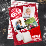 Officiell från jultomten - Nicelista | Foto Julkort<br><div class="desc">Visa av "kvitton" med din bekräftade trevliga status med ett fantastiskt sött julfotokort med tomten själv ge tummen uppe på sina fina fotofiler. Med ett stort frimärke av godkännande i toppen lämnade detta roliga Julhälsningar trefoto-kort inget misstag om vem som gjorde den trevliga listan. Den här har roligt på filbilderna...</div>