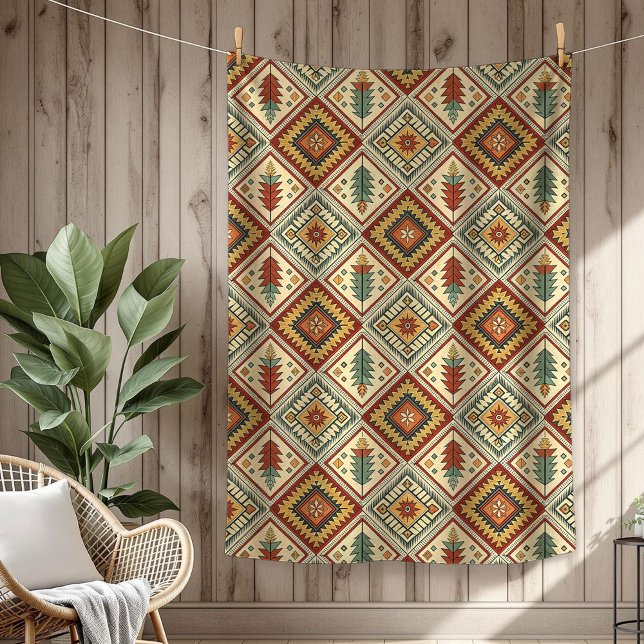 Officiell grönt av fet etnisk Mönster-koppar Fleecefilt (Rustic native heritage décor Blanket,)