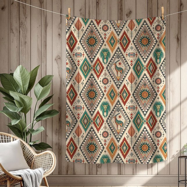 Officiell grönt av fet etnisk Mönster-koppar Fleecefilt (Authentic Tribal Bold Ethnic Patterns copper green Fleece Blanket)