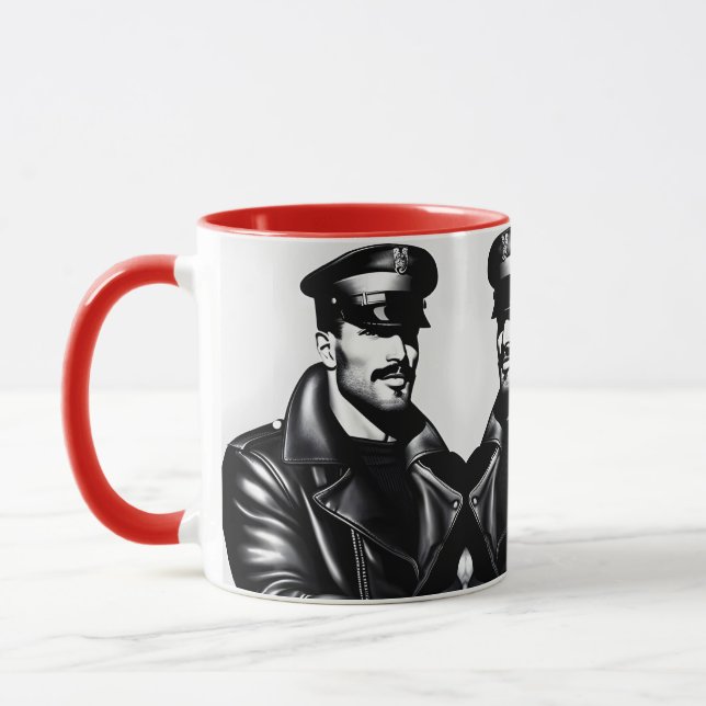 Officiell Ikonisk LGBTQ Gay Leather Biker Art Mugg (Vänster)