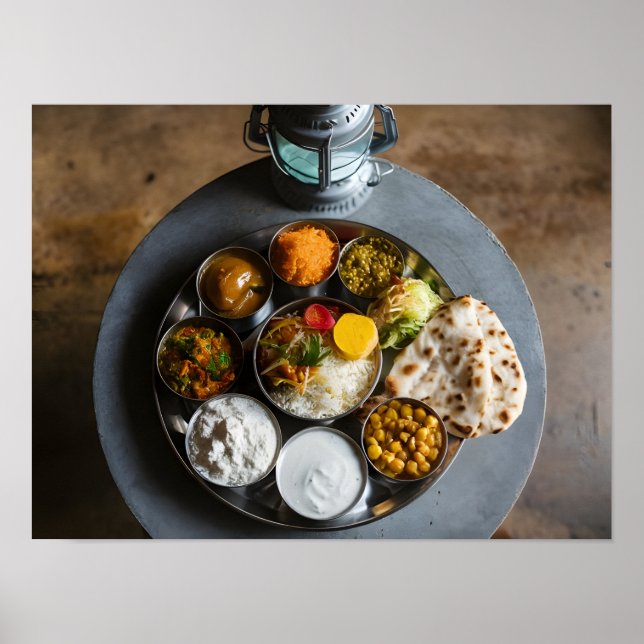 Officiell indisk hindu Veg Thali Food Platter Poster (Framsidan)