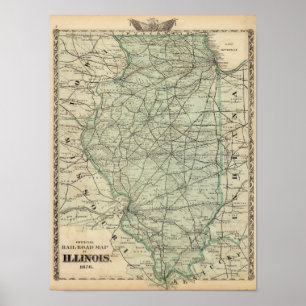 Officiell järnvägkarta av Illinois Poster
