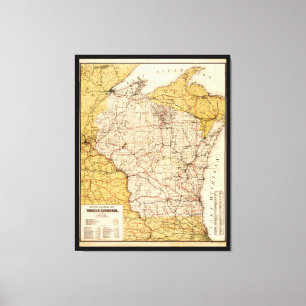 Officiell järnvägkarta av Wisconsin (1900) Canvastryck