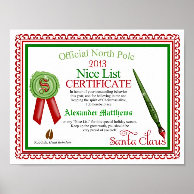 Officiell Jultomten Nice-listcertifikat Poster (Framsidan)