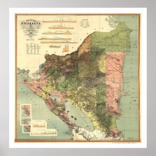 Officiell karta av Nicaragua 1898 Poster