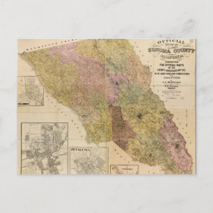 Officiell karta i Sonoma County, Kalifornien (1900 Vykort