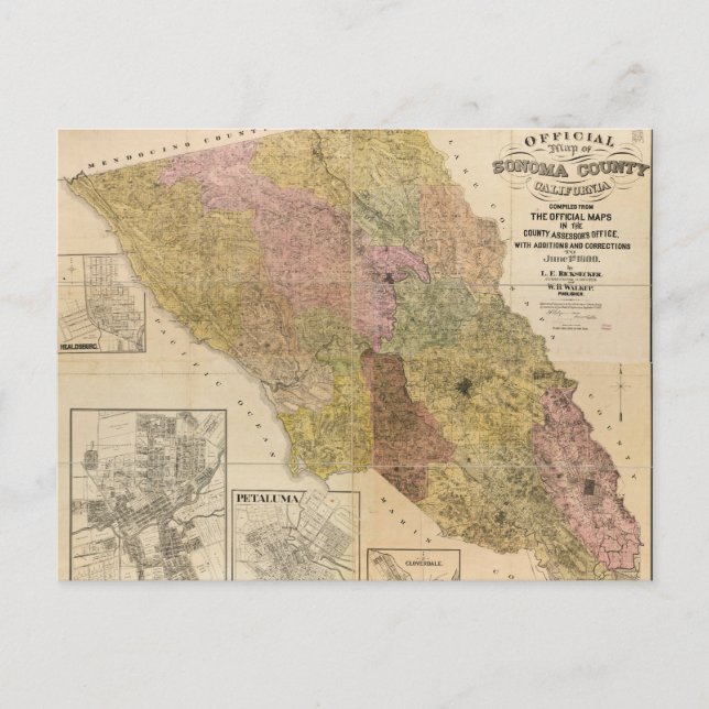 Officiell karta i Sonoma County, Kalifornien (1900 Vykort (Framsida)