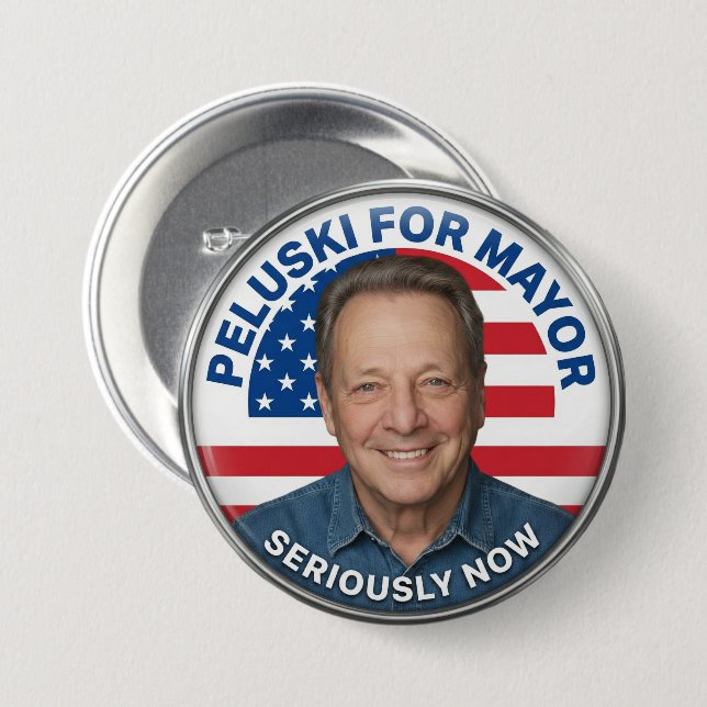 Officiell knapp för Peluski som borgmästare (Framsida & baksida)
