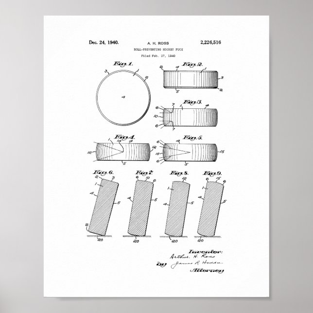 Officiell NHL Puck 1942-1960 Patent Poster (Framsidan)