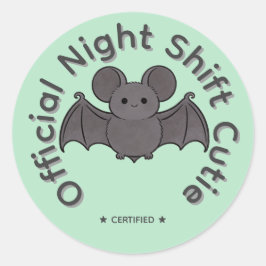 Officiell Night Shift Cutie Söt Fladdermus Hallowe Runt Klistermärke