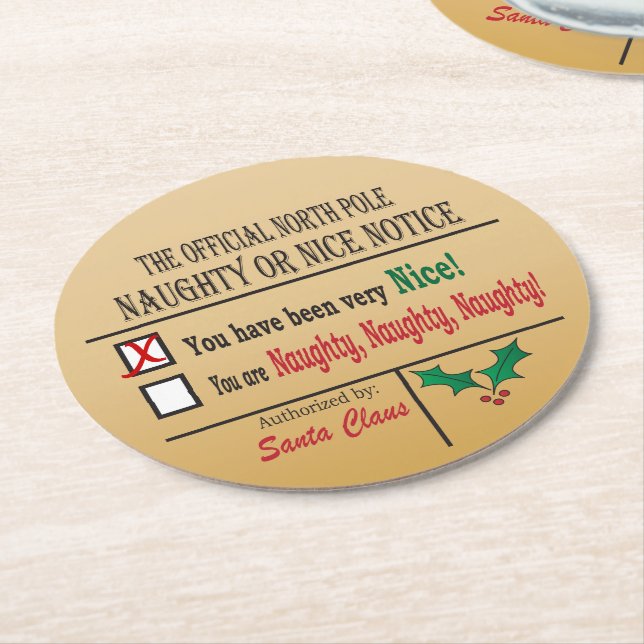 Officiell North Pole Naughty eller Nice Underlägg Papper Rund (Vinklad)