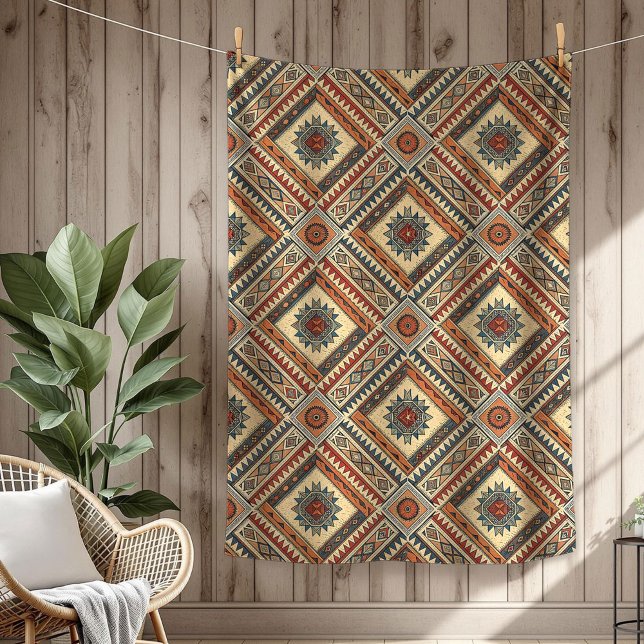 Officiell provbold Ethnic Mönster kopparbrun Fleecefilt (Authentic Tribal Bold Ethnic Patterns copper brown Fleece Blanket)