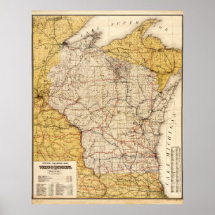 Officiell Railroad Karta of Wisconsin (1900) Poster