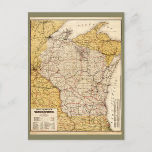 Officiell Railroad Karta of Wisconsin (1900) Vykort