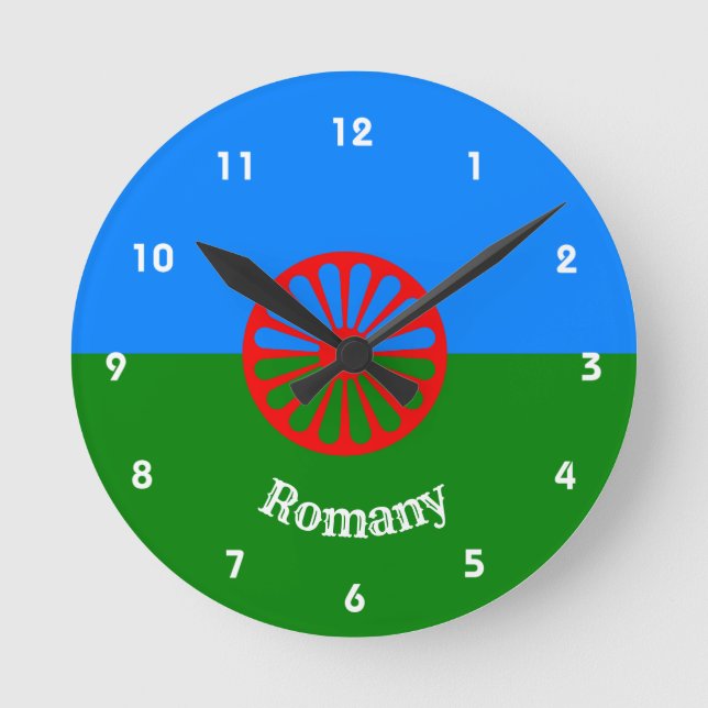 Officiell Romani flagga Round Clock Rund Klocka (Framsida)