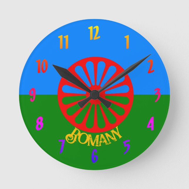 Officiell Romani flagga Round Clock Rund Klocka (Framsida)
