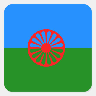 Officiell Romani flagga zigenare Fyrkantigt Klistermärke