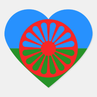 Officiell Romani flagga zigenare Hjärtformat Klistermärke