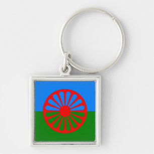 Officiell Romanska zigenare flagga Fyrkantig Silverfärgad Nyckelring