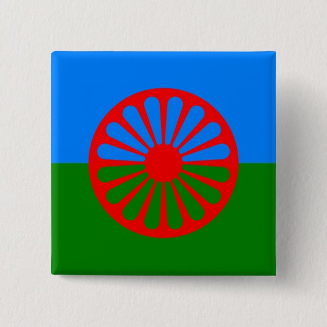 Officiell Romanska zigenare flagga Knapp (Framsida)