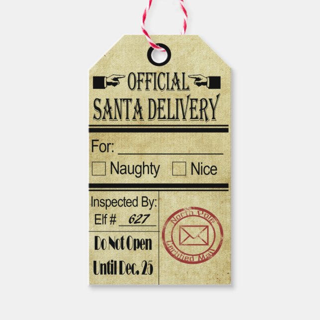 Officiell Santa Delivery Märkres Chrismas Naughty  Presentetikett (Framsidan)