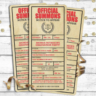 Officiell Summons Law School Studentfest Inbjudningar