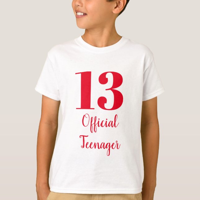 Officiell Tonåring 13:e födelsedag Röd vit Anpassn T Shirt (Framsida)