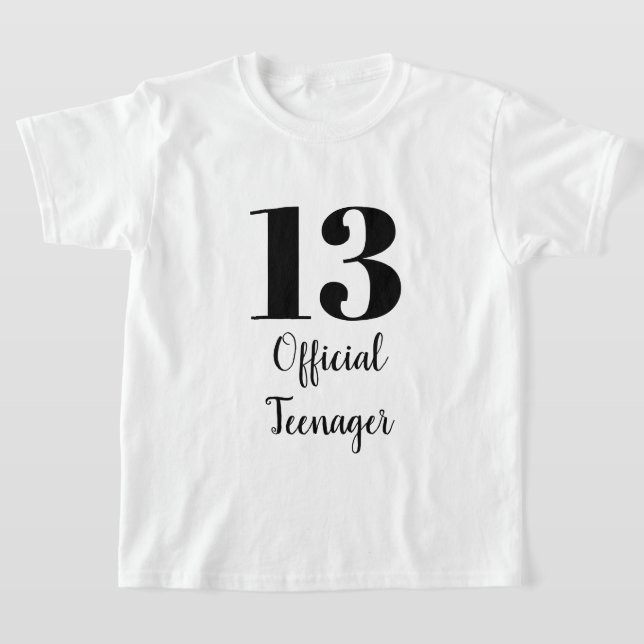 Officiell Tonåring 13:e födelsedag Svartvit Anpass T Shirt (Laydown)