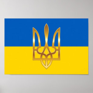 Officiell Ukraina Flagga Trident Symbol Poster