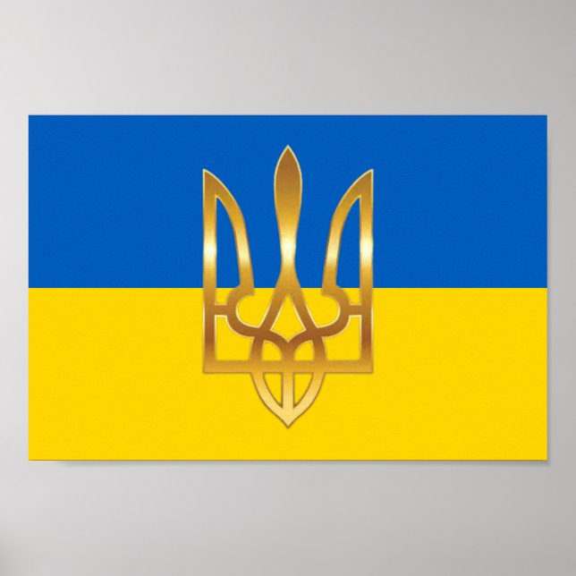 Officiell Ukraina Flagga Trident Symbol Poster (Framsidan)