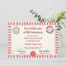 Officiellt adoptionsbevis för jul tomte från Nordp Inbjudningar