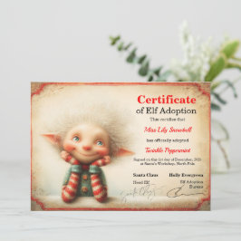 Officiellt adoptionscertifikat för tomtens alv inbjudningar