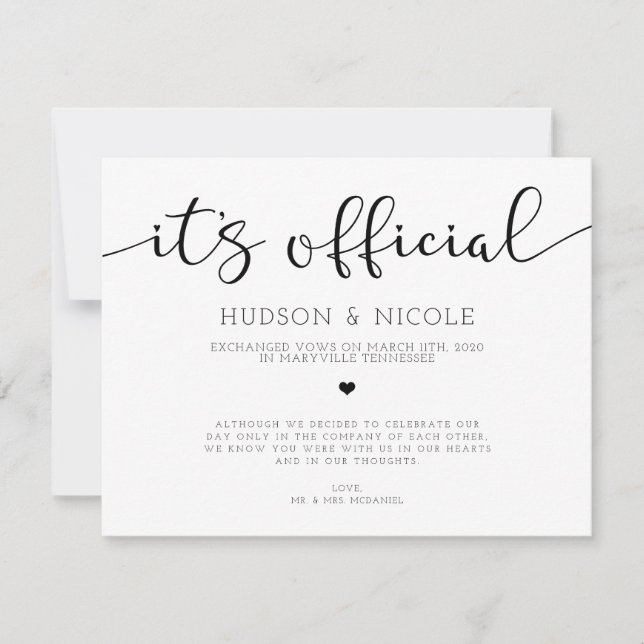 Officiellt bröllopsmeddelande för hemligt bröllop meddelande (Framsida)