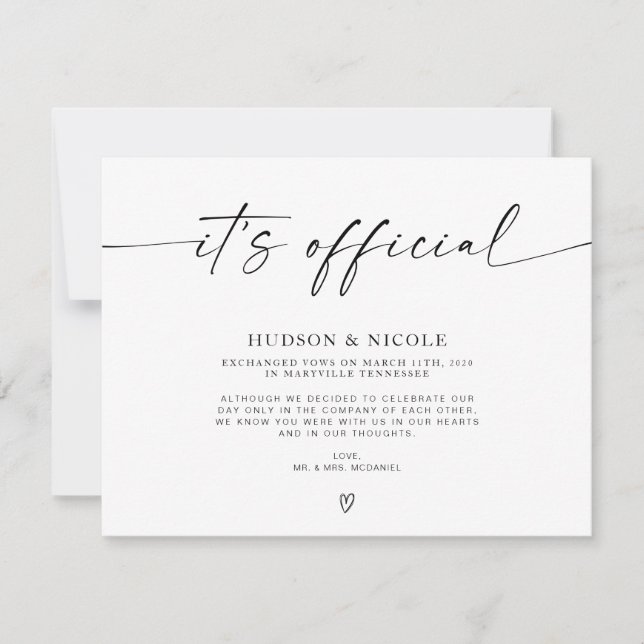 Officiellt bröllopsmeddelande för hemligt bröllop meddelande (Framsida)