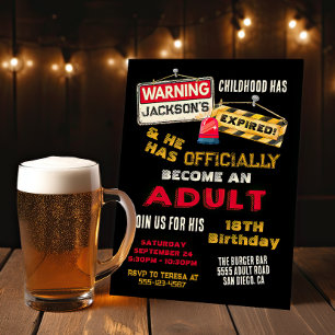 Officiellt en Vuxen Varning vid 18 födelsedag Inbjudningar