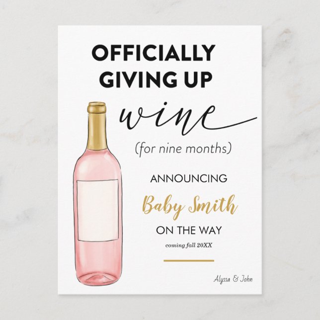 Officiellt Ge upp Vin Funny Gravid Meddelande Vykort (Framsida)