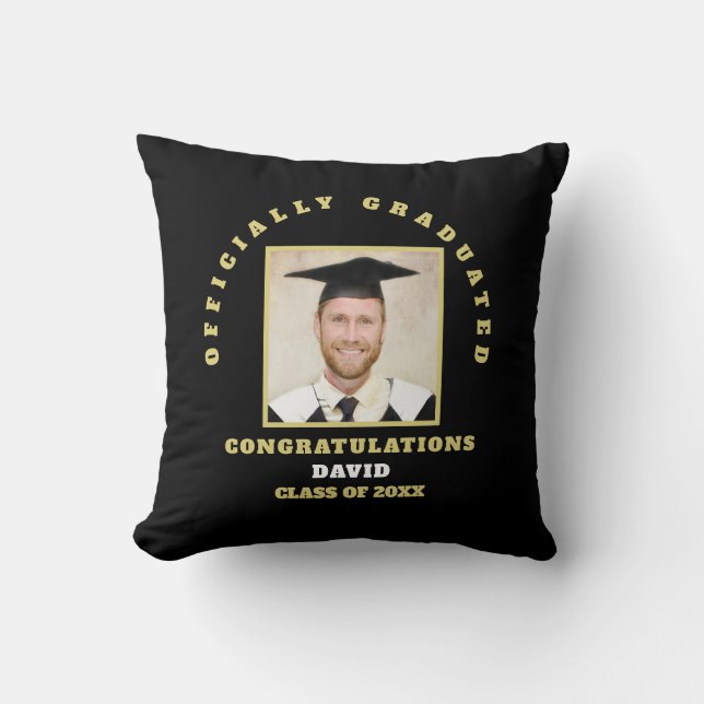 Officiellt graderad Gratulerar svart foto Namn Kudde (Framsida)