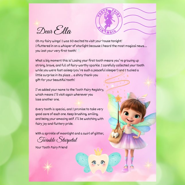 Officiellt magiskt brev från tandfen utskrivbart  inbjudningar (Tooth Fairy First Visit Letter – Printable Personalized PDF from Twinkle Starpetal

)