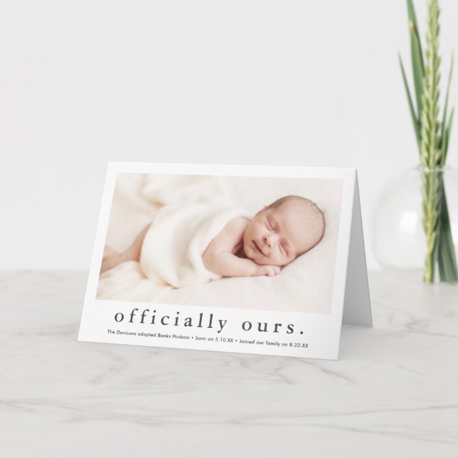 Officiellt Vårt Minimalistiskt Fotoadopteringskort Meddelande (Framsida)