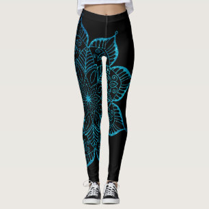 Offline Teal Faux Glitter Mandala på Black Leggings