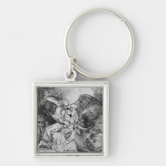 Offret av Abraham, 1645 Fyrkantig Silverfärgad Nyckelring (Framsidan)