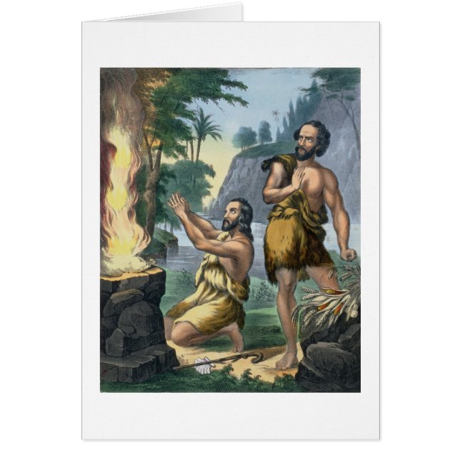 Offret av Cain och Abel, från ett bibeltryck Hälsningskort (Framsidan)